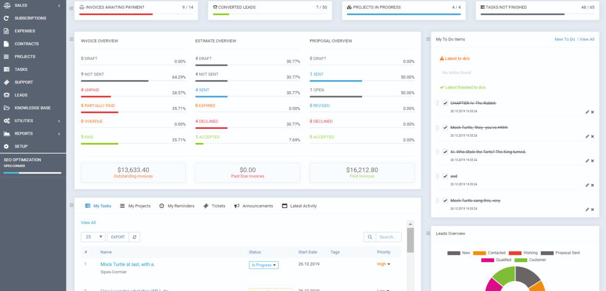 Orijinal PerfectoCRM kontrol paneli