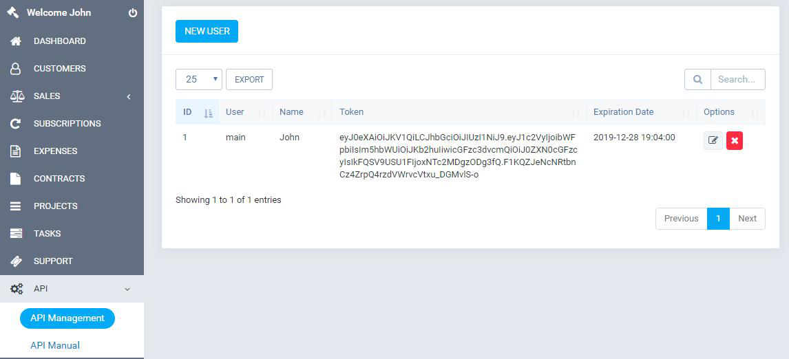 PerfectoCRM REST API yönetim arayüzü